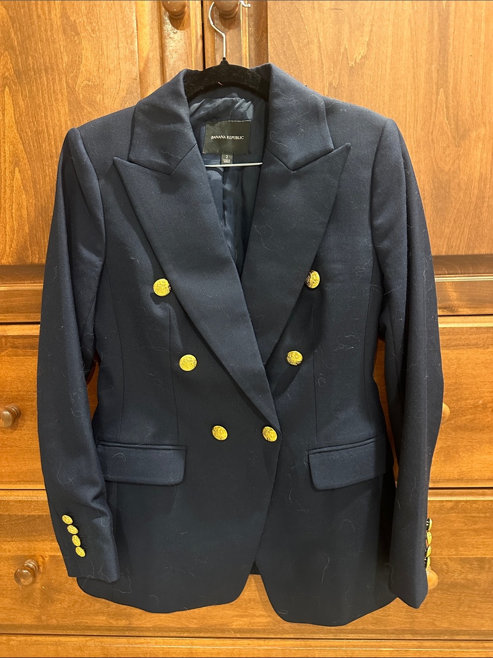 Banana Republic Navy Double-Breasted Blazer with Gold Buttons